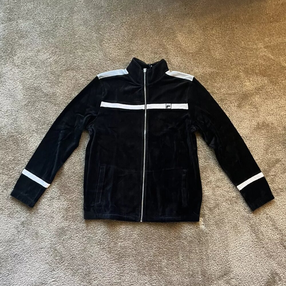 Fila Men's Velour Sweatsuit Tracksuit Black Velvet Set Size 2XL NWT - Picture 5 of 13